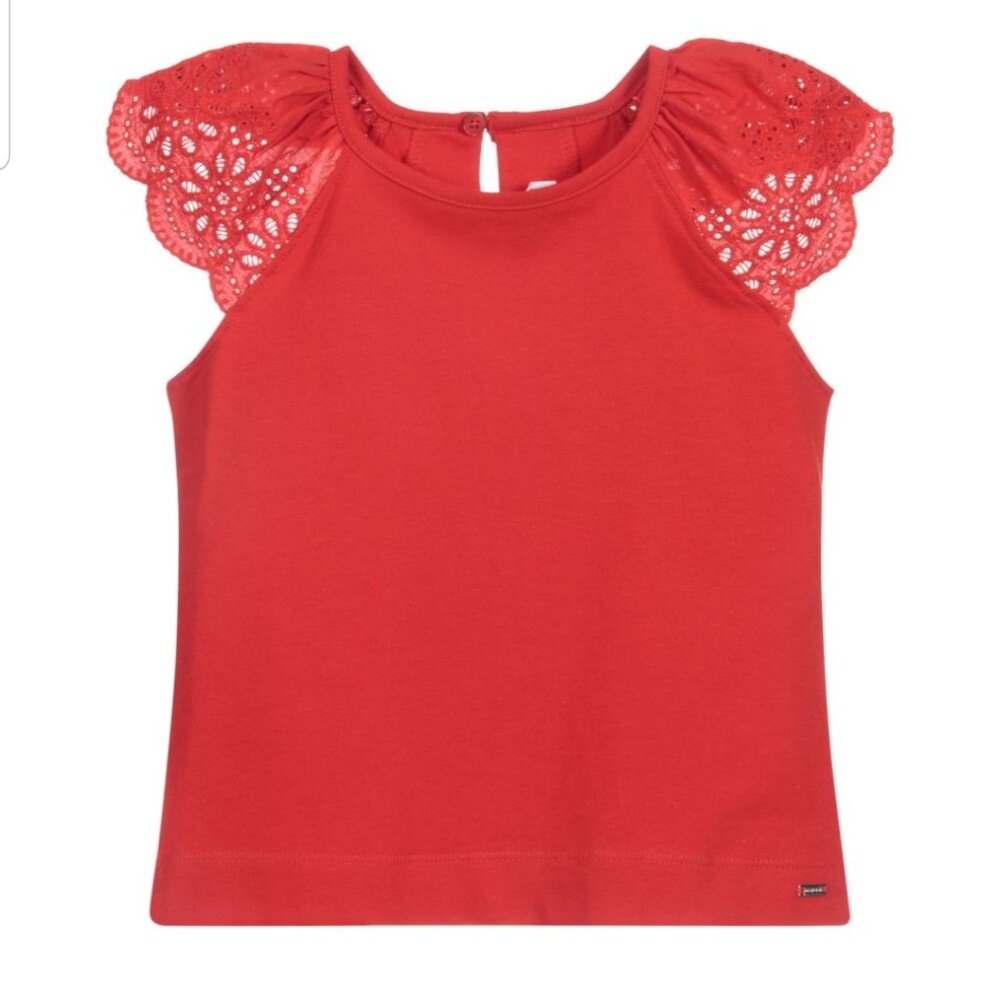 Mayoral little girl Red eyelet detail shoulders tank top size 7 (F18)